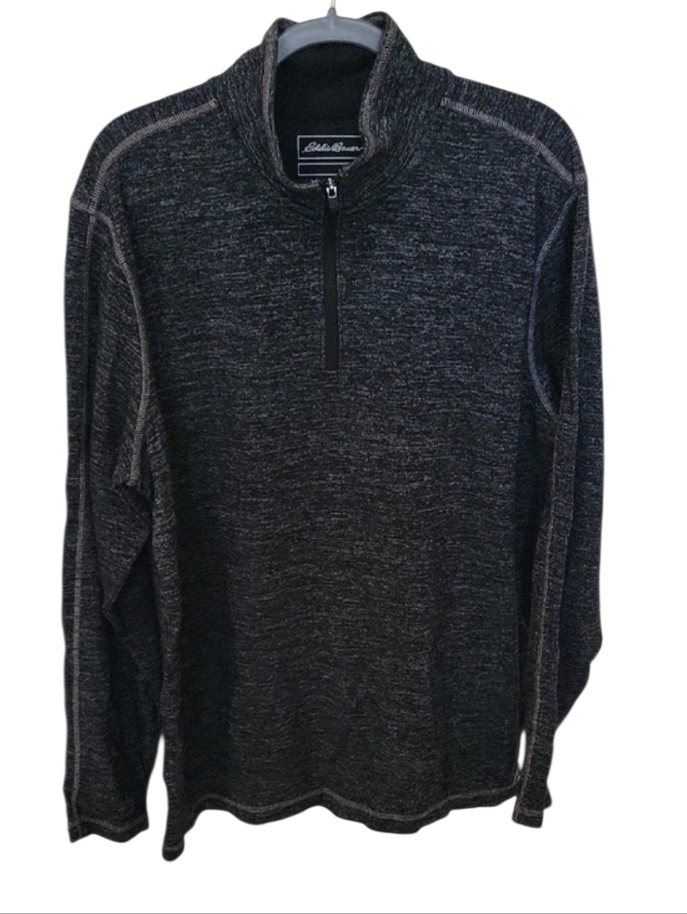Eddie Bauer Men's Black Heather Quarter-Zip Sweater-XL